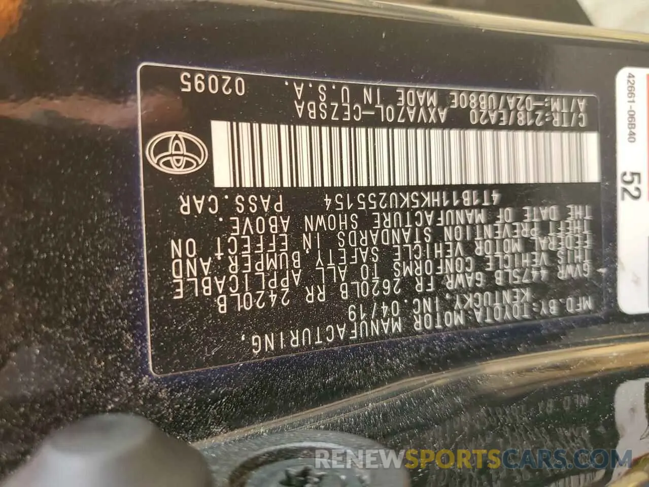 12 Photograph of a damaged car 4T1B11HK5KU255154 TOYOTA CAMRY 2019