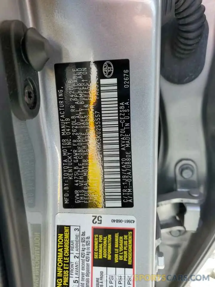 12 Photograph of a damaged car 4T1B11HK5KU255557 TOYOTA CAMRY 2019