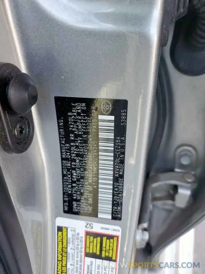14 Photograph of a damaged car 4T1B11HK5KU784345 TOYOTA CAMRY 2019