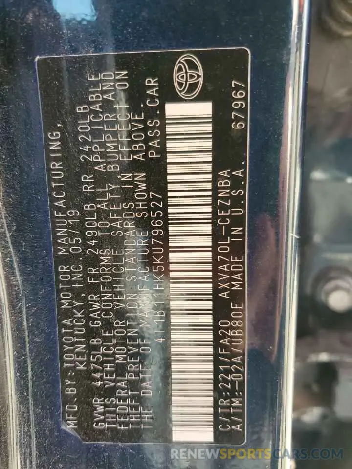 13 Photograph of a damaged car 4T1B11HK5KU796527 TOYOTA CAMRY 2019