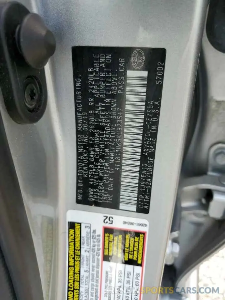12 Photograph of a damaged car 4T1B11HK5KU823547 TOYOTA CAMRY 2019