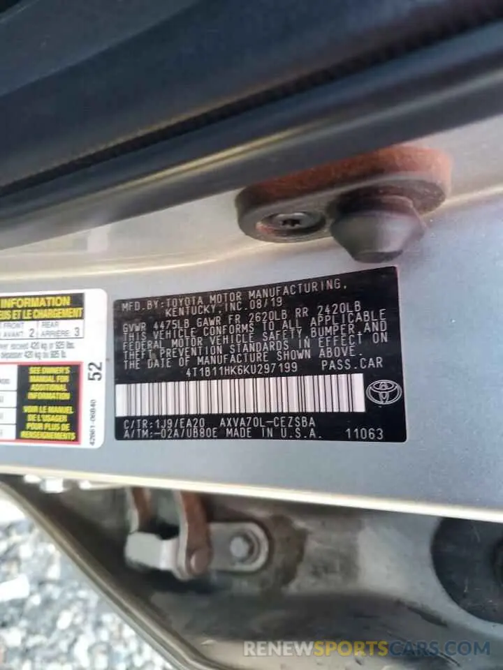 12 Photograph of a damaged car 4T1B11HK6KU297199 TOYOTA CAMRY 2019