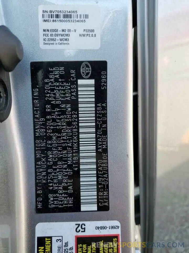 13 Photograph of a damaged car 4T1B11HK6KU856282 TOYOTA CAMRY 2019