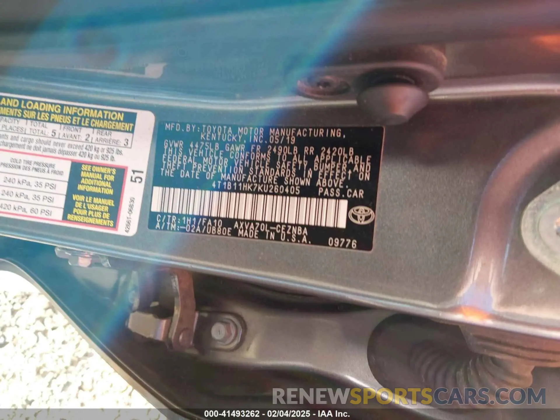 9 Photograph of a damaged car 4T1B11HK7KU260405 TOYOTA CAMRY 2019
