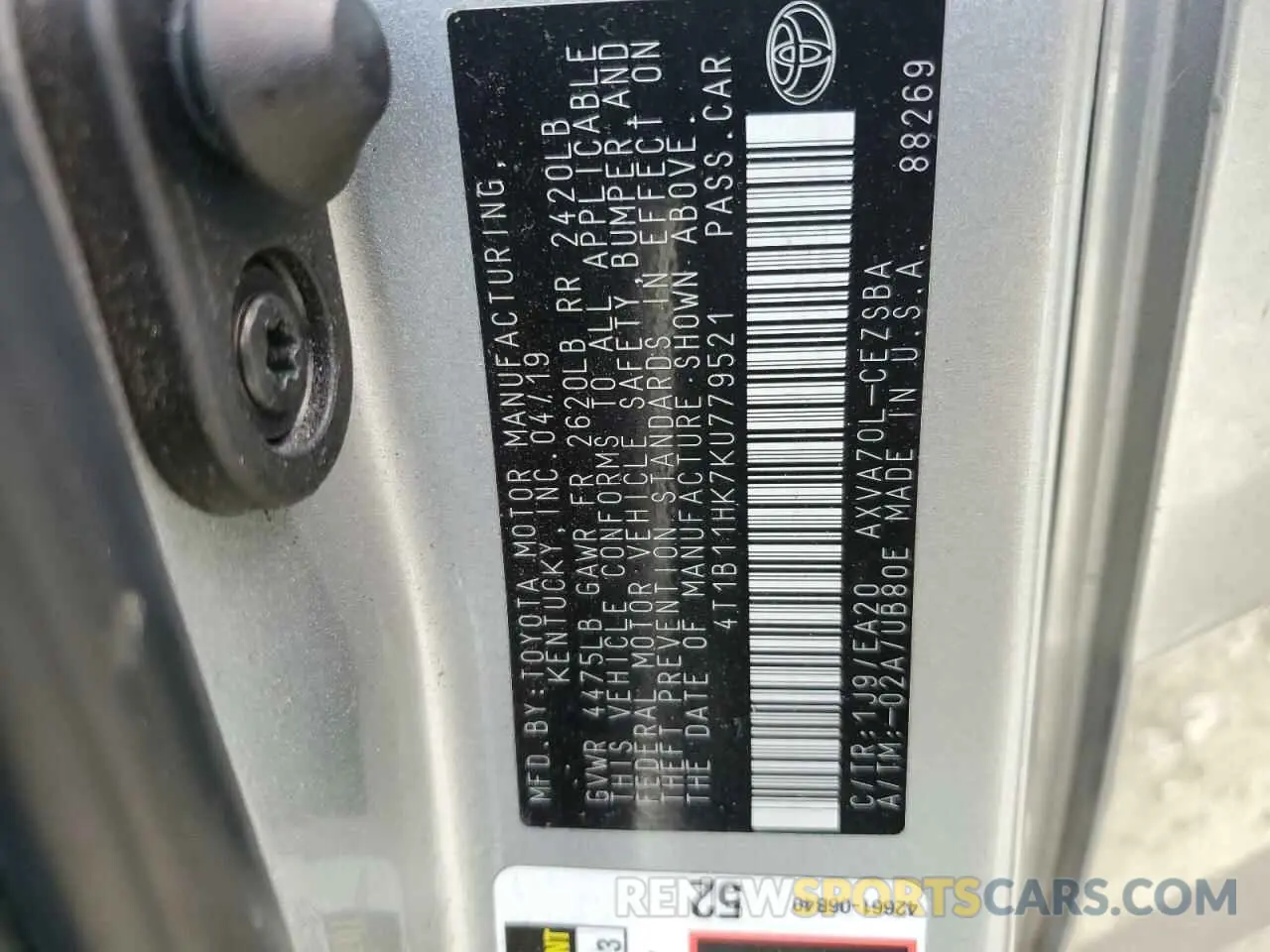 14 Photograph of a damaged car 4T1B11HK7KU779521 TOYOTA CAMRY 2019