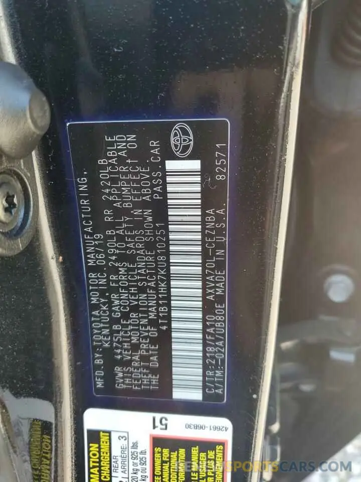 14 Photograph of a damaged car 4T1B11HK7KU810251 TOYOTA CAMRY 2019