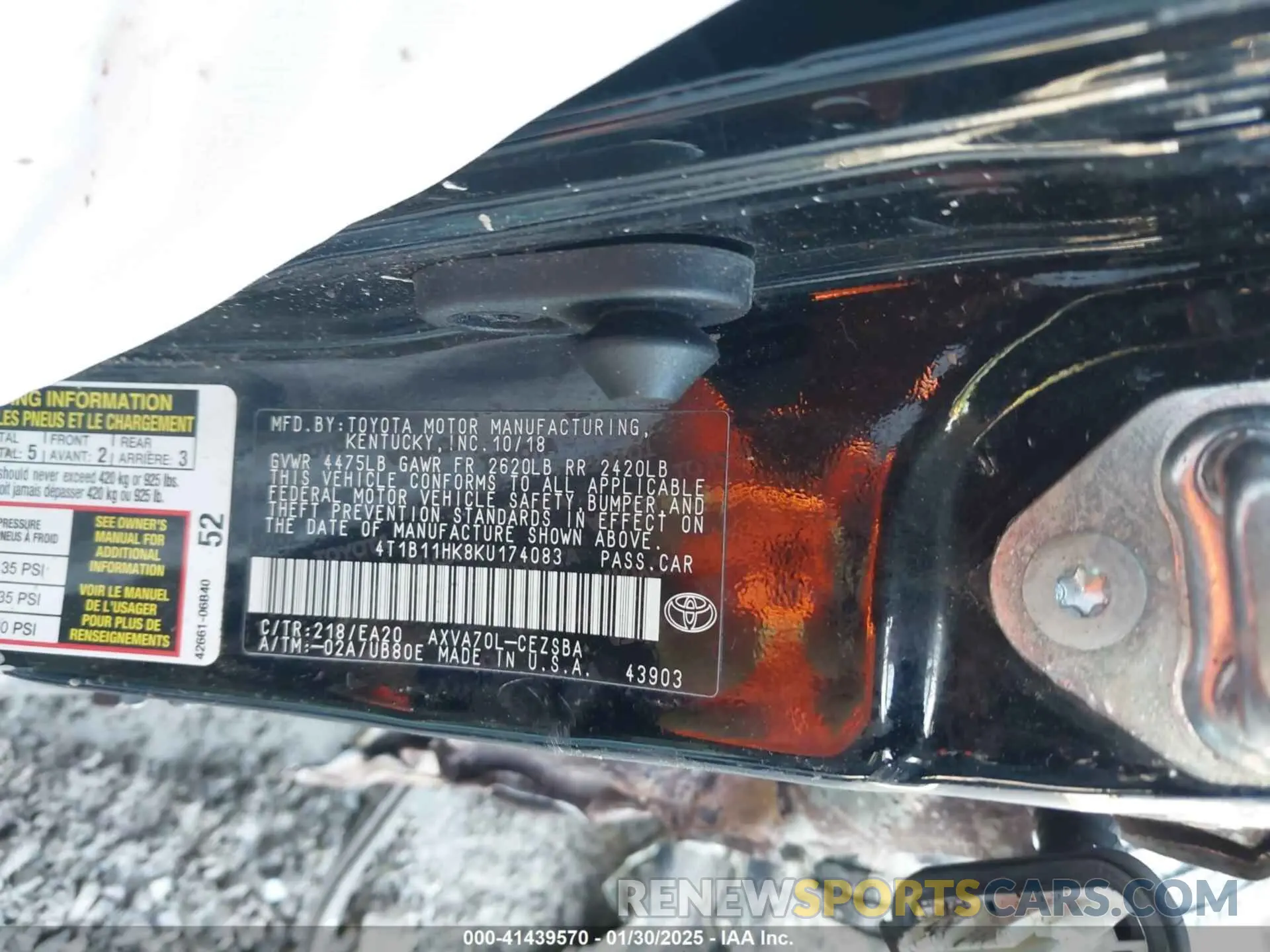 9 Photograph of a damaged car 4T1B11HK8KU174083 TOYOTA CAMRY 2019