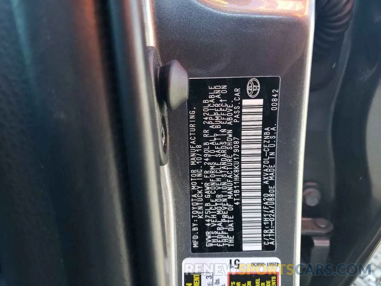 14 Photograph of a damaged car 4T1B11HK8KU179087 TOYOTA CAMRY 2019