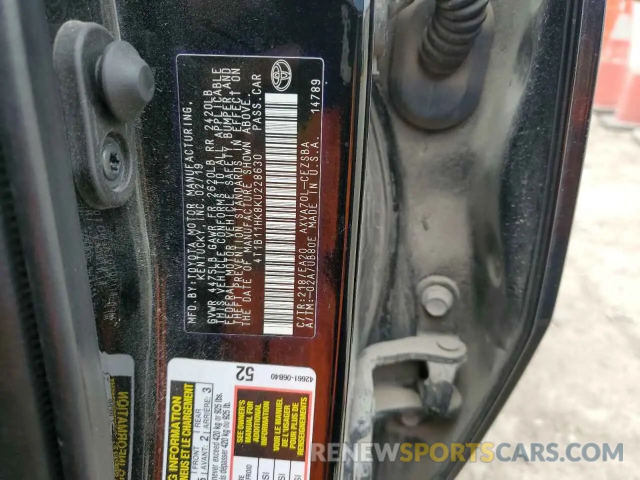 14 Photograph of a damaged car 4T1B11HK8KU228630 TOYOTA CAMRY 2019