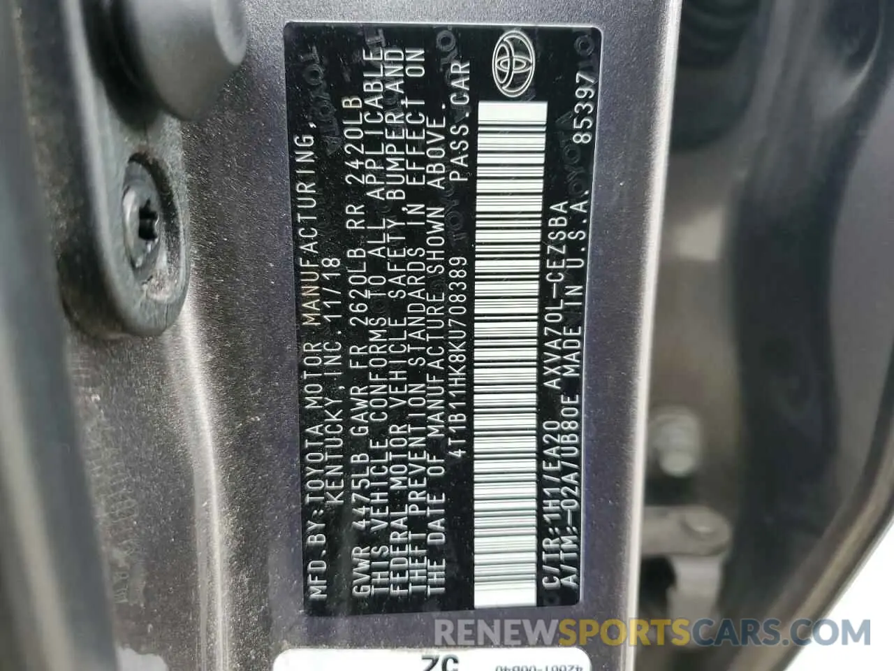 14 Photograph of a damaged car 4T1B11HK8KU708389 TOYOTA CAMRY 2019