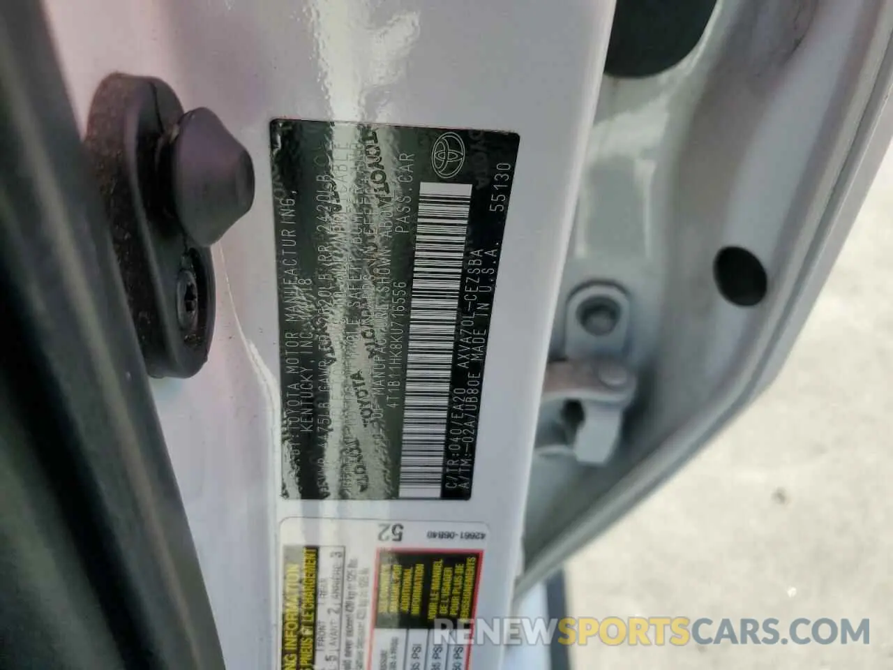 12 Photograph of a damaged car 4T1B11HK8KU716556 TOYOTA CAMRY 2019