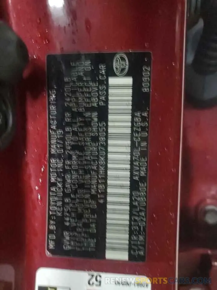 12 Photograph of a damaged car 4T1B11HK8KU738055 TOYOTA CAMRY 2019