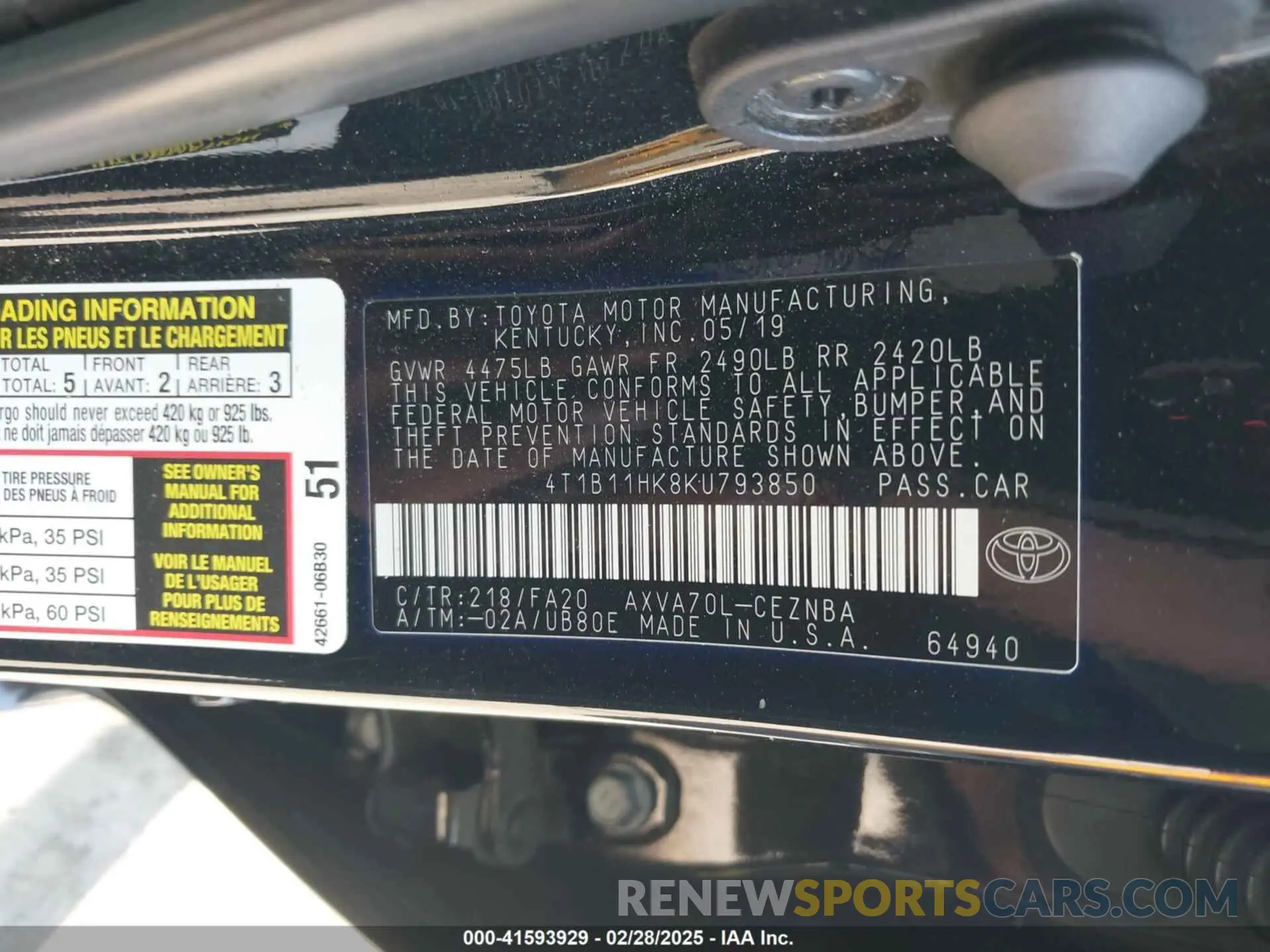 9 Photograph of a damaged car 4T1B11HK8KU793850 TOYOTA CAMRY 2019