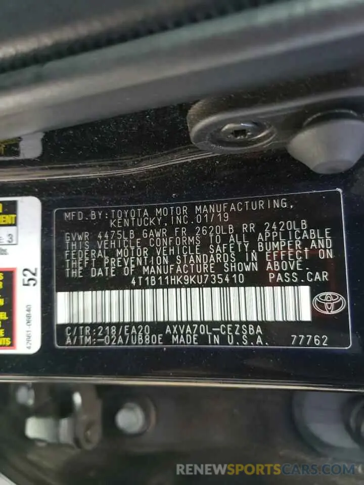 13 Photograph of a damaged car 4T1B11HK9KU735410 TOYOTA CAMRY 2019