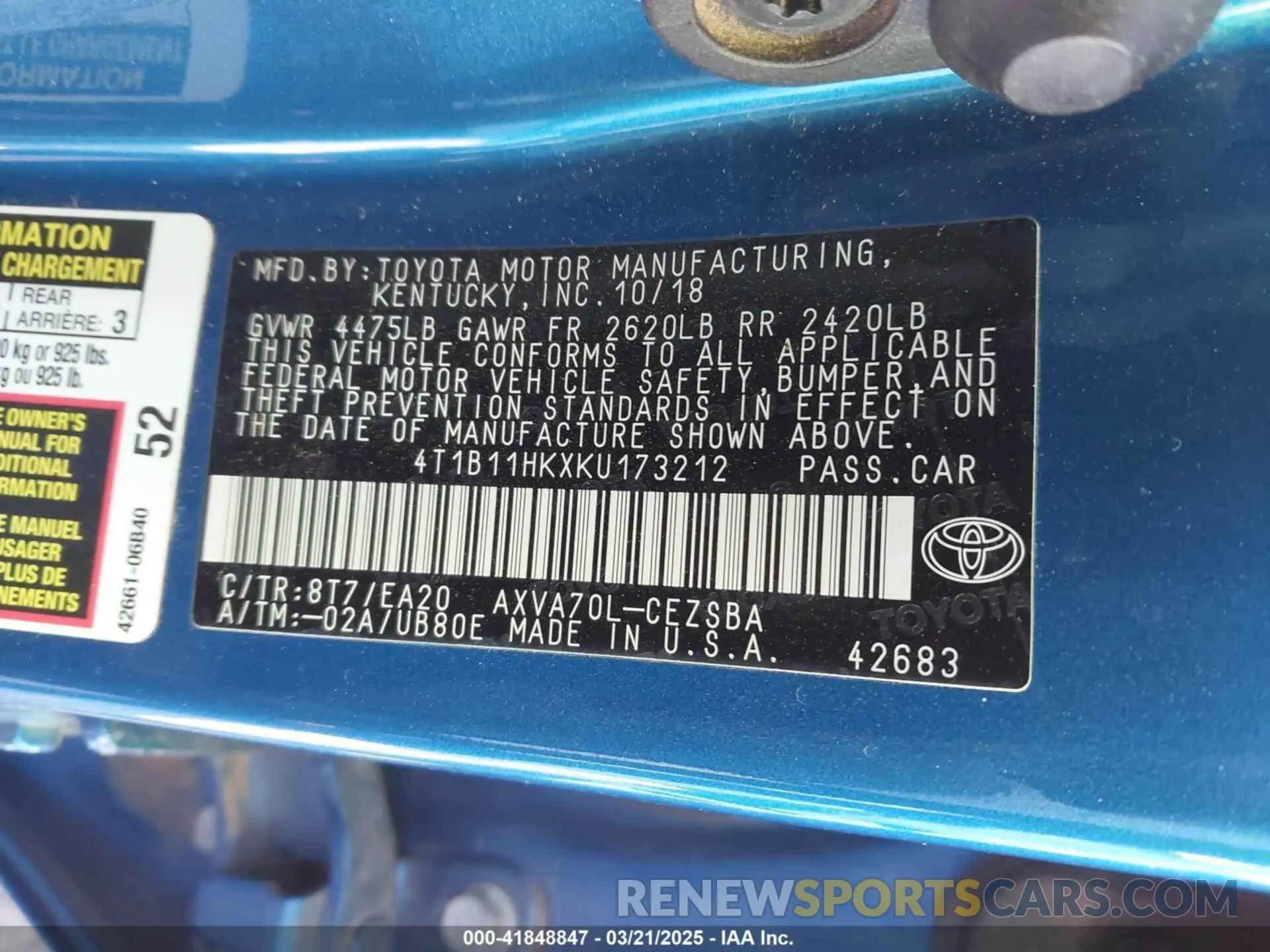 9 Photograph of a damaged car 4T1B11HKXKU173212 TOYOTA CAMRY 2019