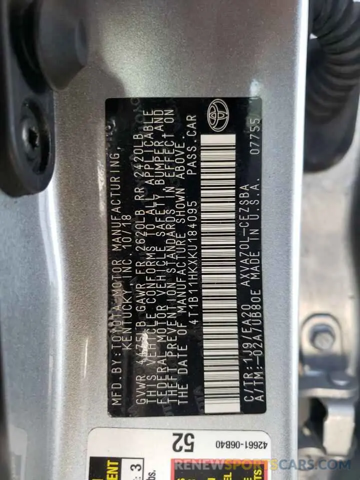 12 Photograph of a damaged car 4T1B11HKXKU184095 TOYOTA CAMRY 2019