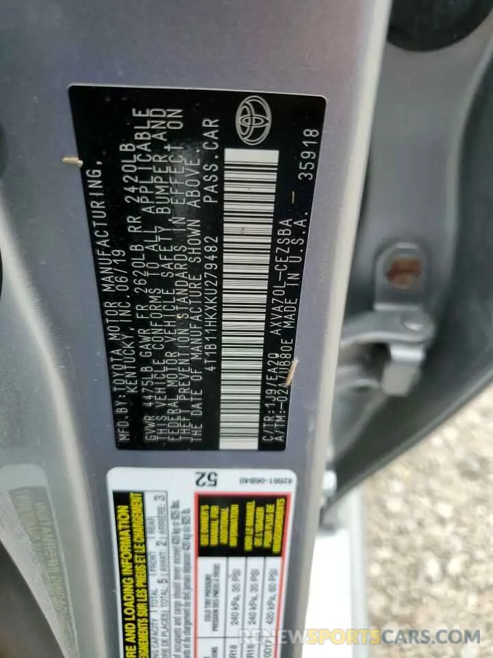 13 Photograph of a damaged car 4T1B11HKXKU279482 TOYOTA CAMRY 2019