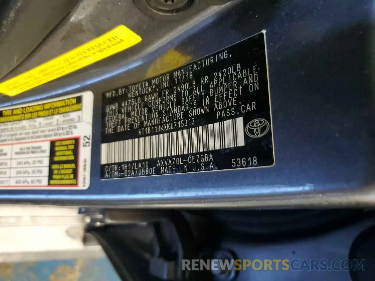 14 Photograph of a damaged car 4T1B11HKXKU715313 TOYOTA CAMRY 2019