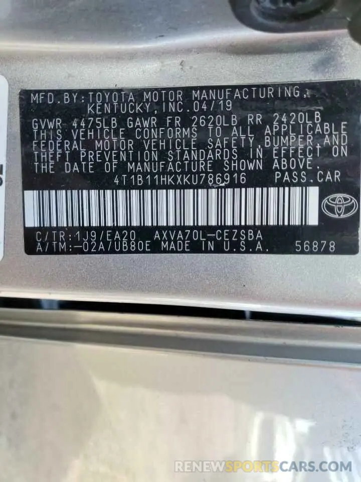 14 Photograph of a damaged car 4T1B11HKXKU786916 TOYOTA CAMRY 2019