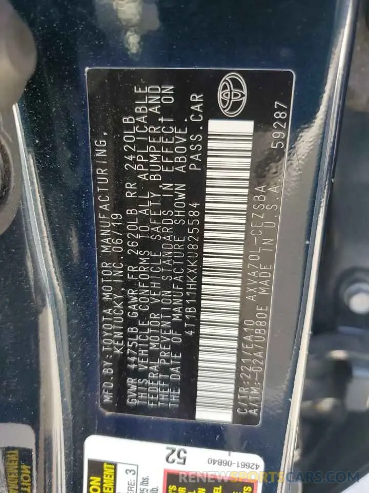 12 Photograph of a damaged car 4T1B11HKXKU825584 TOYOTA CAMRY 2019