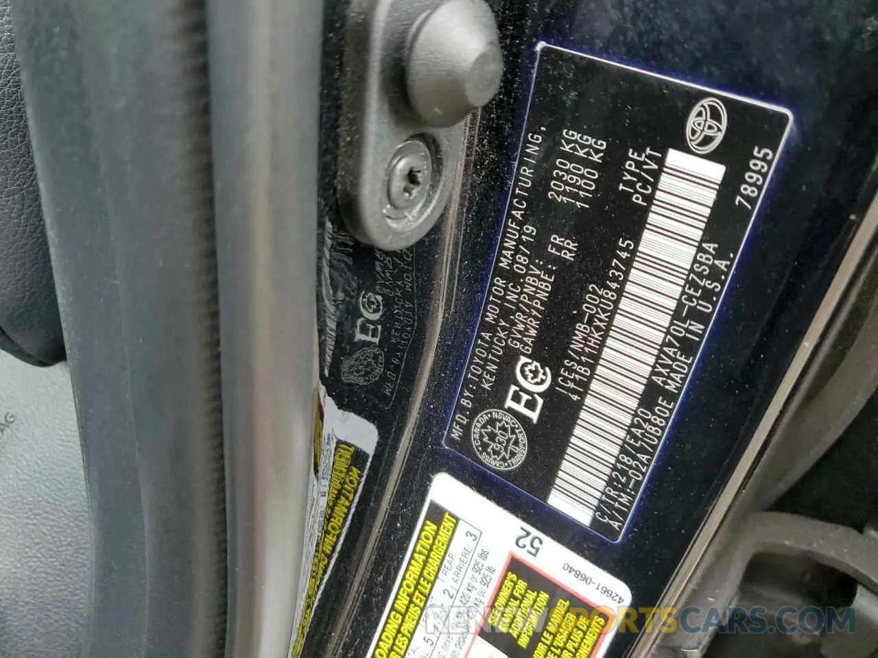 12 Photograph of a damaged car 4T1B11HKXKU843745 TOYOTA CAMRY 2019