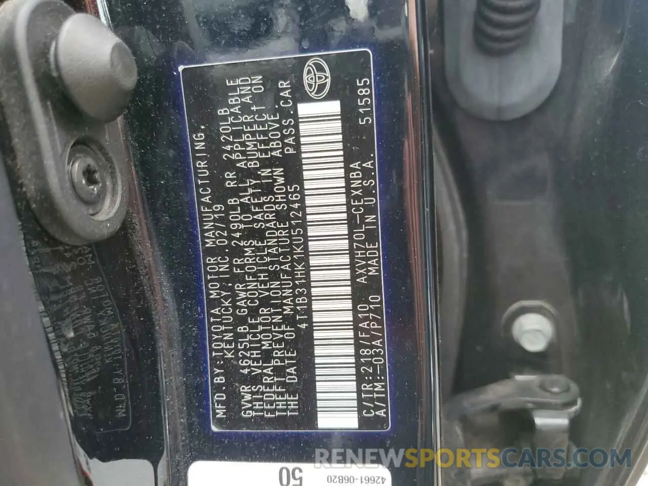 12 Photograph of a damaged car 4T1B31HK1KU512465 TOYOTA CAMRY 2019
