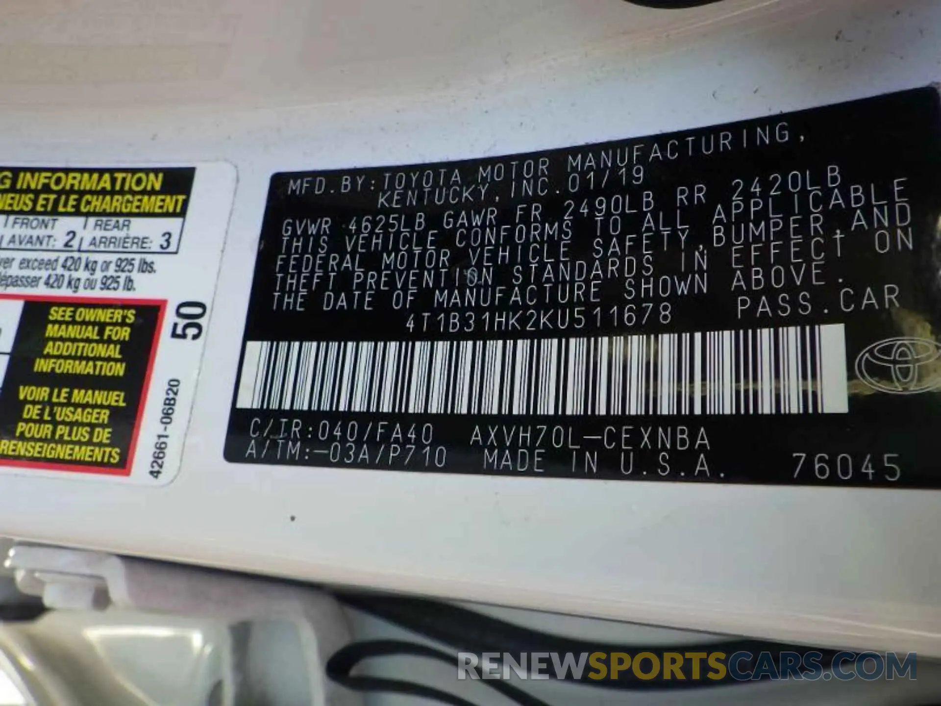 10 Photograph of a damaged car 4T1B31HK2KU511678 TOYOTA CAMRY 2019