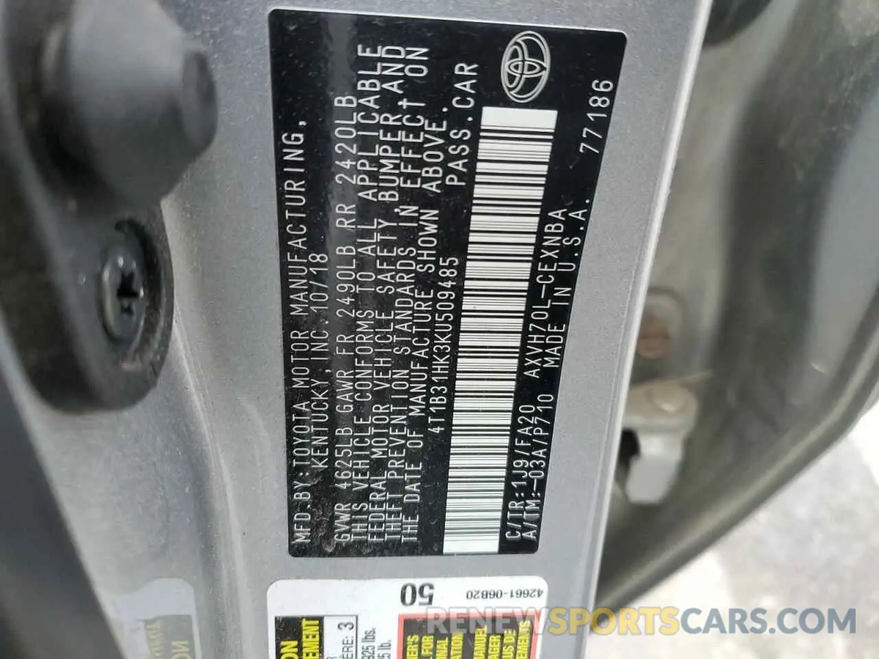 13 Photograph of a damaged car 4T1B31HK3KU509485 TOYOTA CAMRY 2019