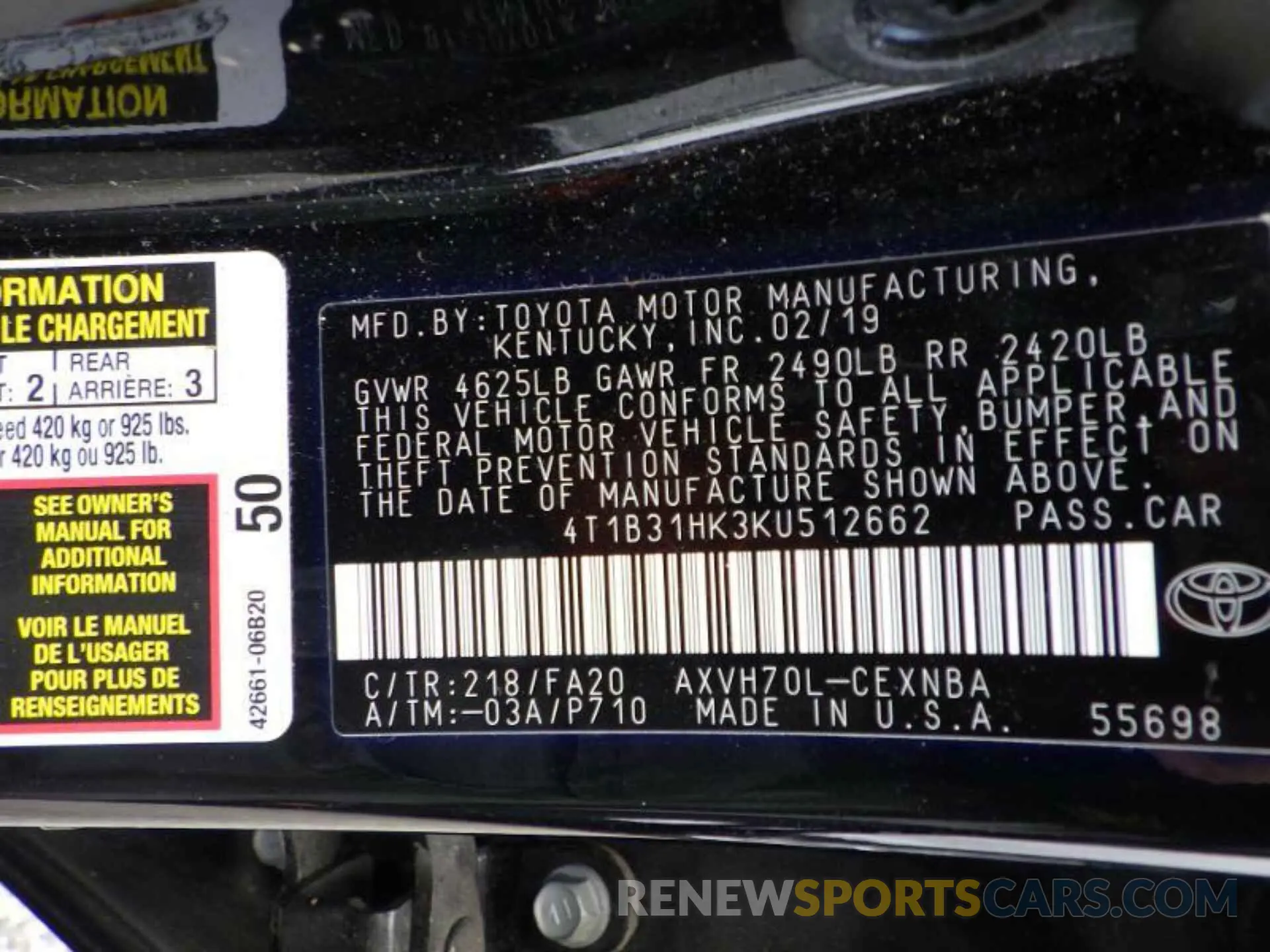 15 Photograph of a damaged car 4T1B31HK3KU512662 TOYOTA CAMRY 2019