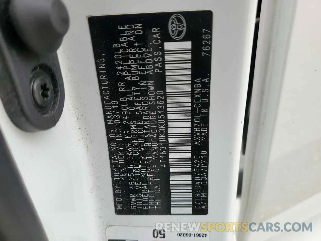 13 Photograph of a damaged car 4T1B31HK3KU513620 TOYOTA CAMRY 2019