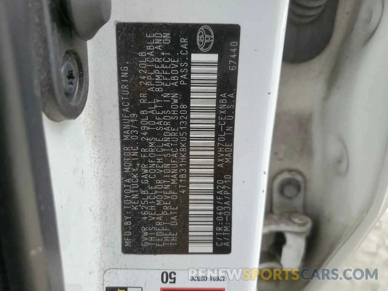 12 Photograph of a damaged car 4T1B31HK8KU513208 TOYOTA CAMRY 2019
