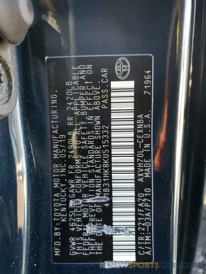 13 Photograph of a damaged car 4T1B31HK8KU515332 TOYOTA CAMRY 2019