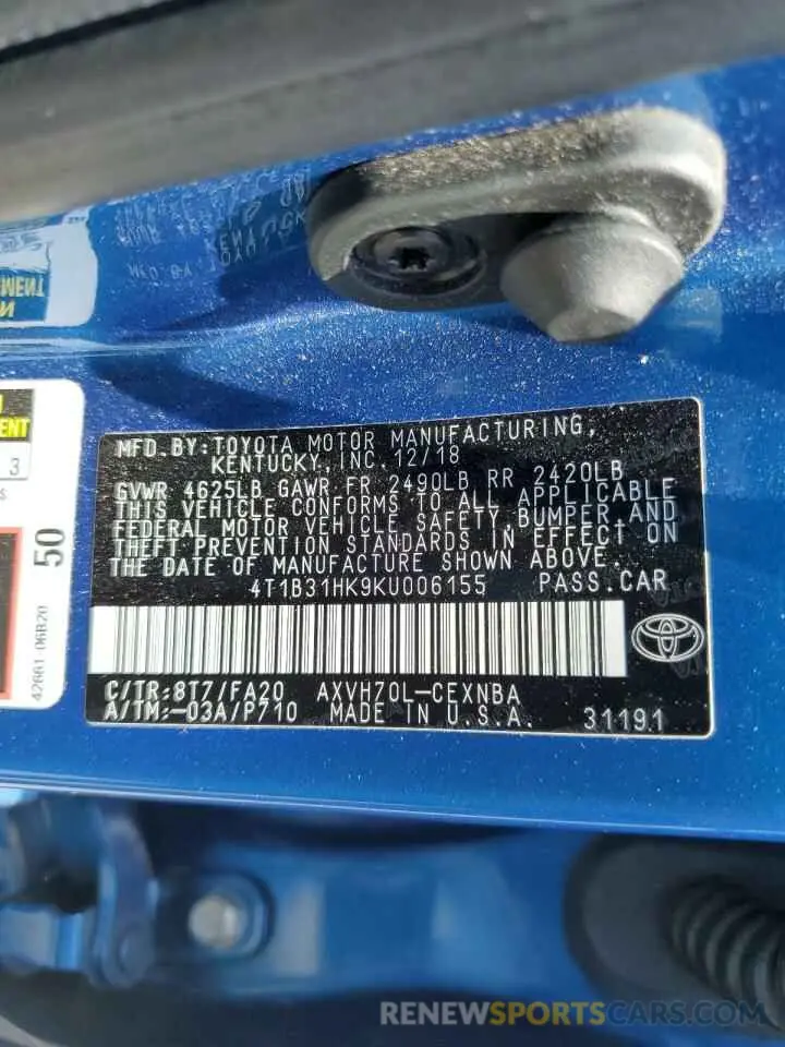 13 Photograph of a damaged car 4T1B31HK9KU006155 TOYOTA CAMRY 2019