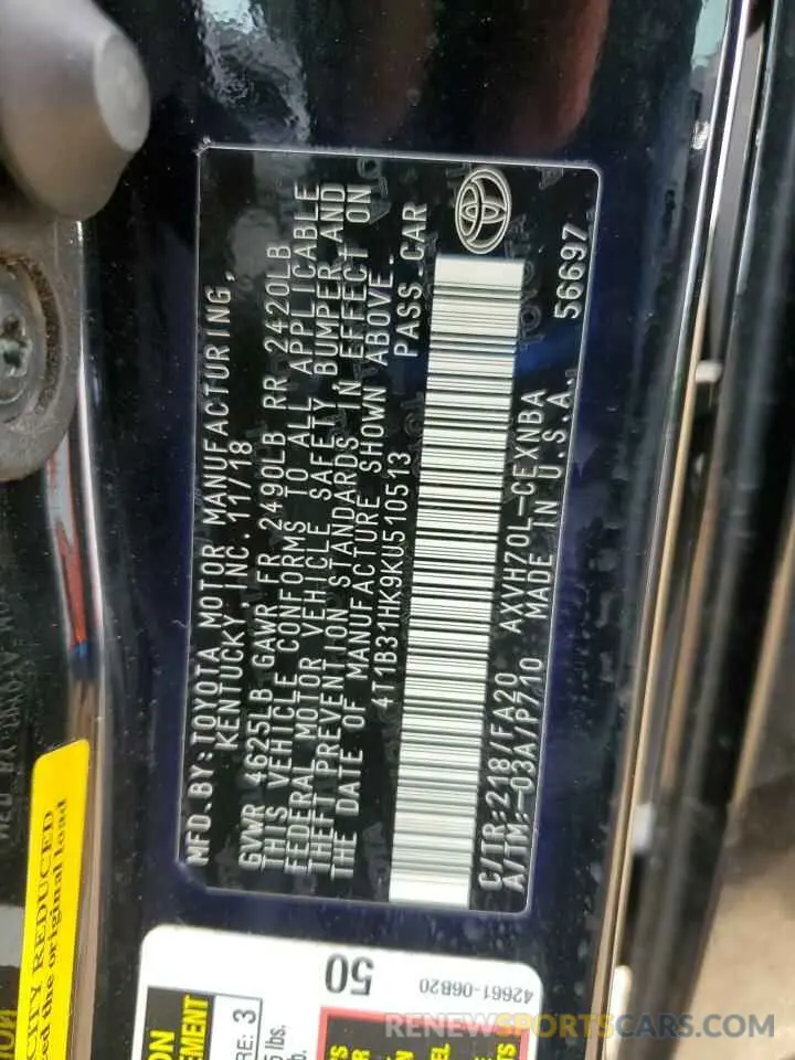 12 Photograph of a damaged car 4T1B31HK9KU510513 TOYOTA CAMRY 2019