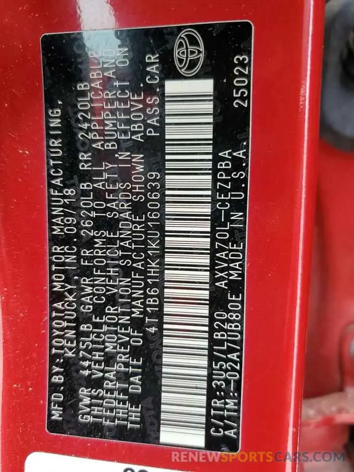 12 Photograph of a damaged car 4T1B61HK1KU160639 TOYOTA CAMRY 2019