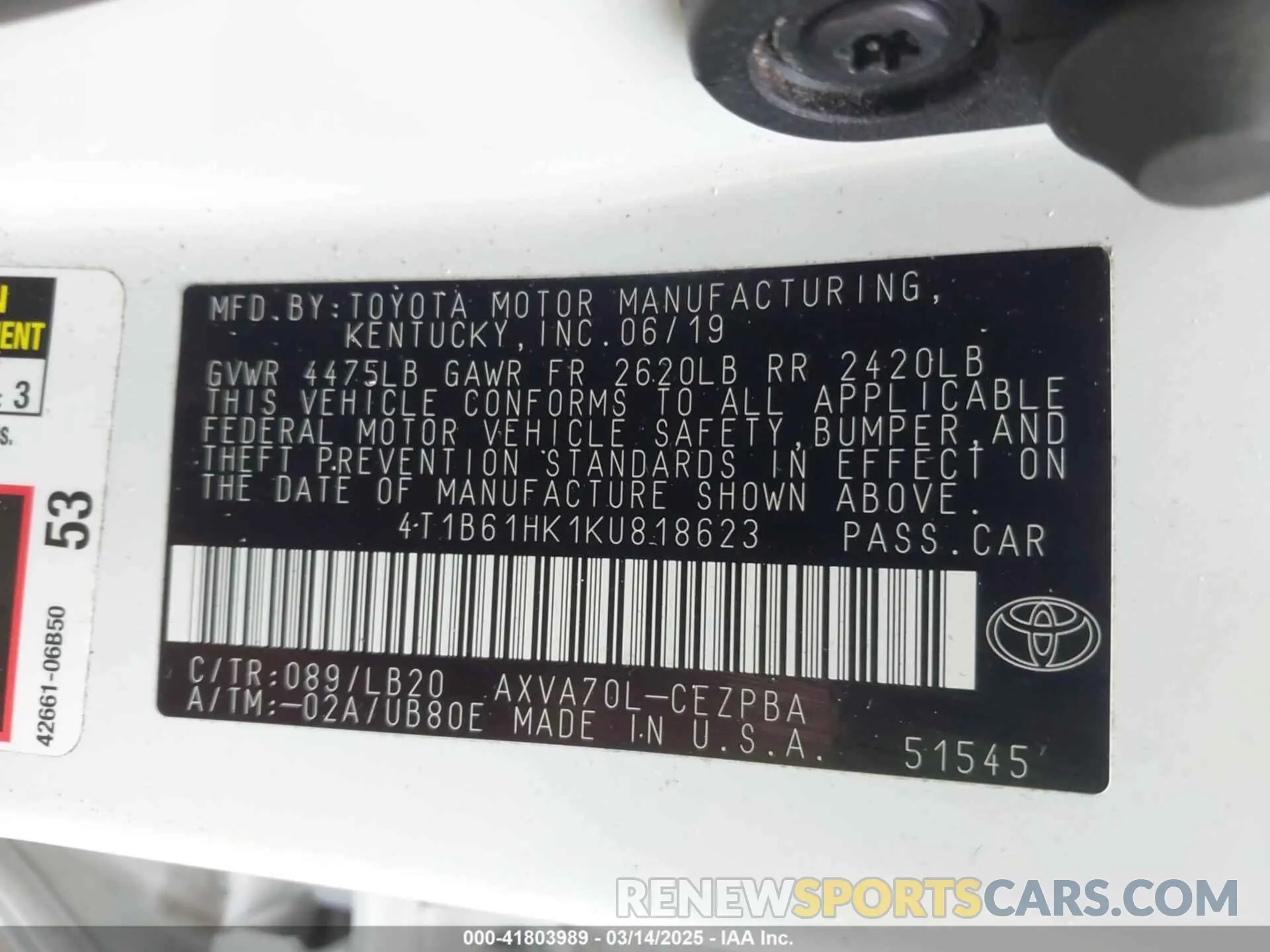 9 Photograph of a damaged car 4T1B61HK1KU818623 TOYOTA CAMRY 2019