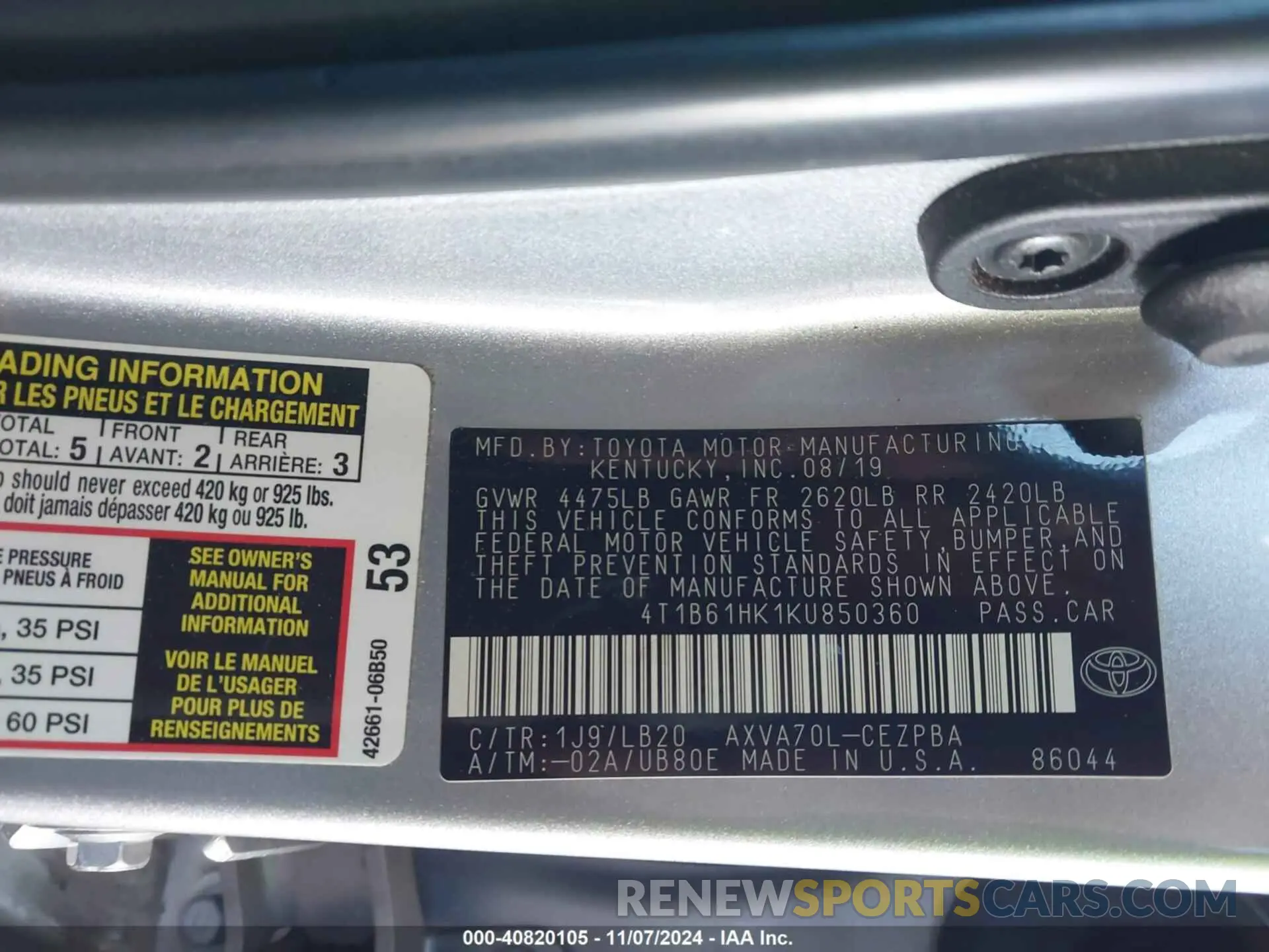 9 Photograph of a damaged car 4T1B61HK1KU850360 TOYOTA CAMRY 2019