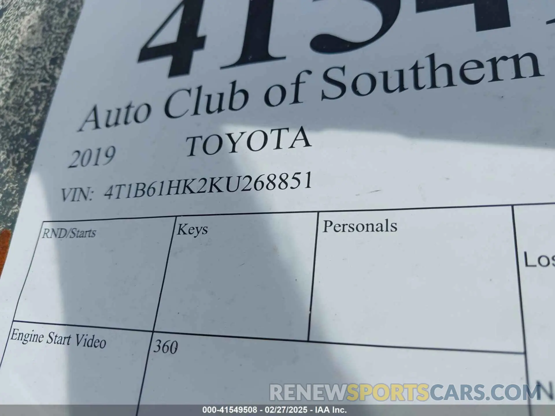 9 Photograph of a damaged car 4T1B61HK2KU268851 TOYOTA CAMRY 2019