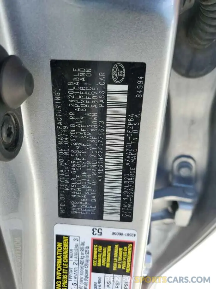 12 Photograph of a damaged car 4T1B61HK2KU776673 TOYOTA CAMRY 2019