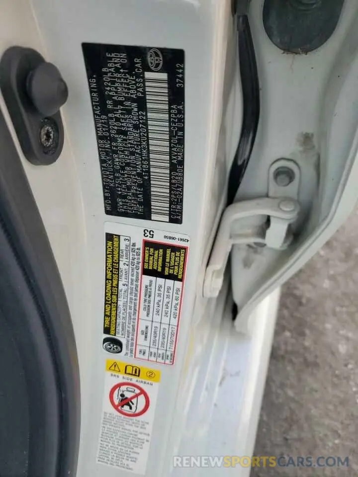 12 Photograph of a damaged car 4T1B61HK3KU207122 TOYOTA CAMRY 2019