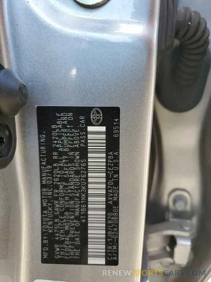 12 Photograph of a damaged car 4T1B61HK3KU762765 TOYOTA CAMRY 2019