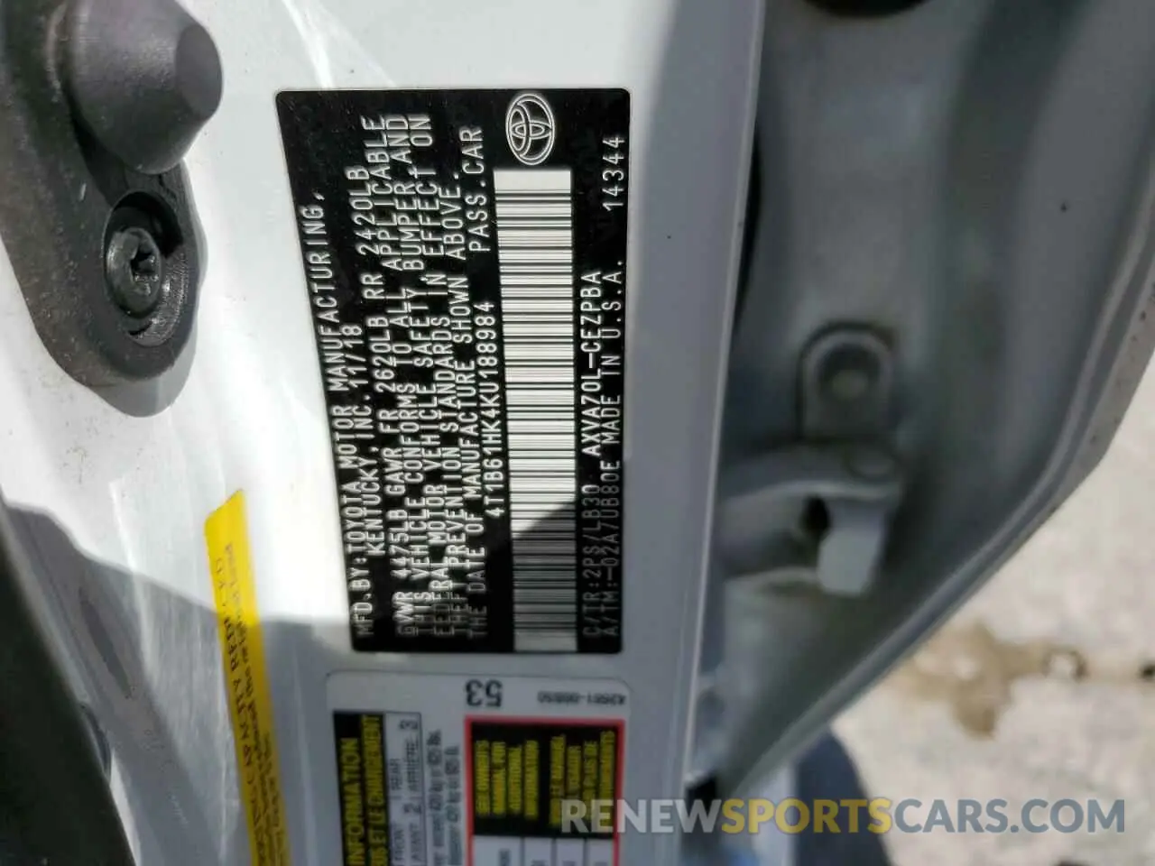 15 Photograph of a damaged car 4T1B61HK4KU188984 TOYOTA CAMRY 2019