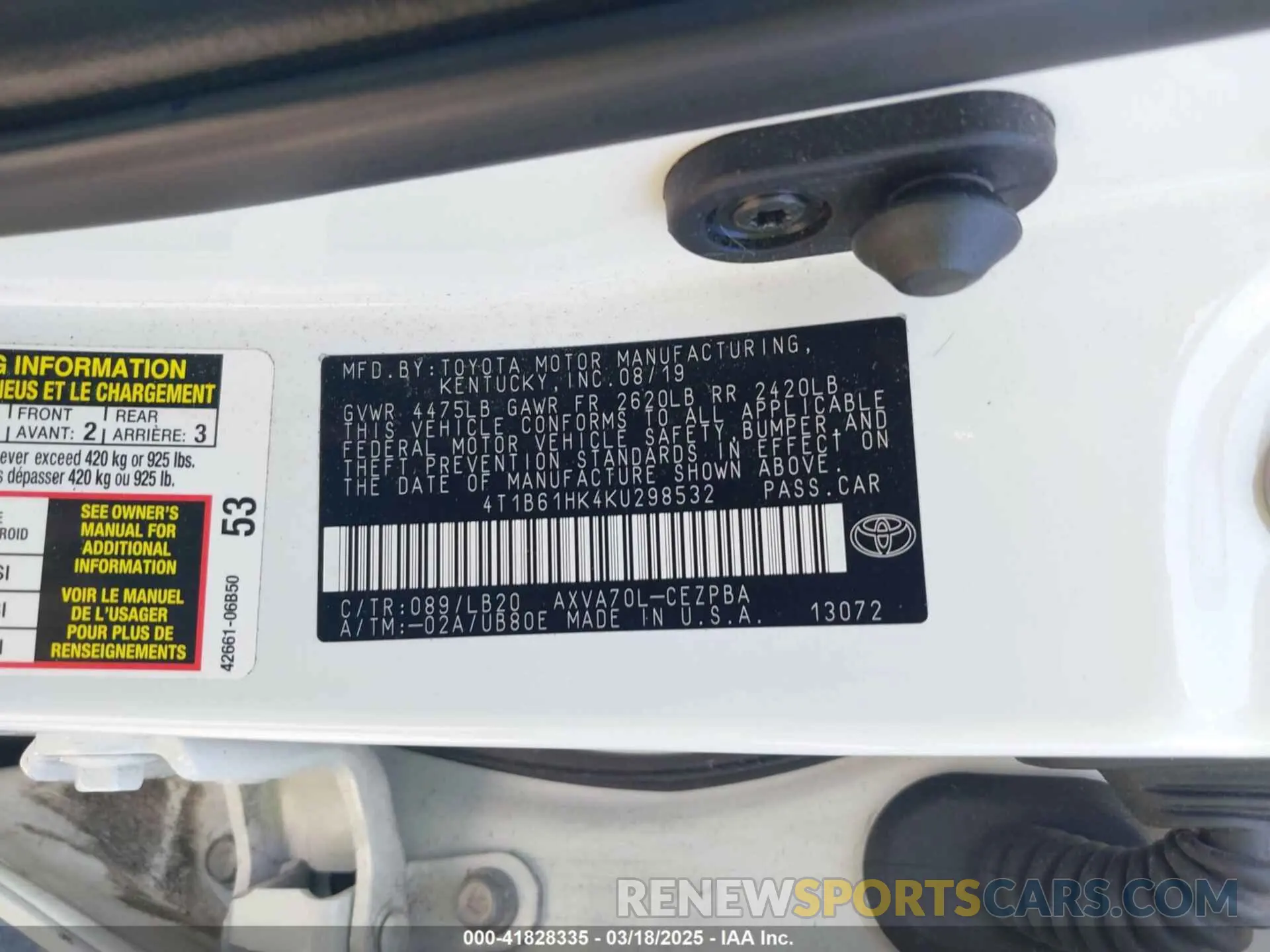 9 Photograph of a damaged car 4T1B61HK4KU298532 TOYOTA CAMRY 2019