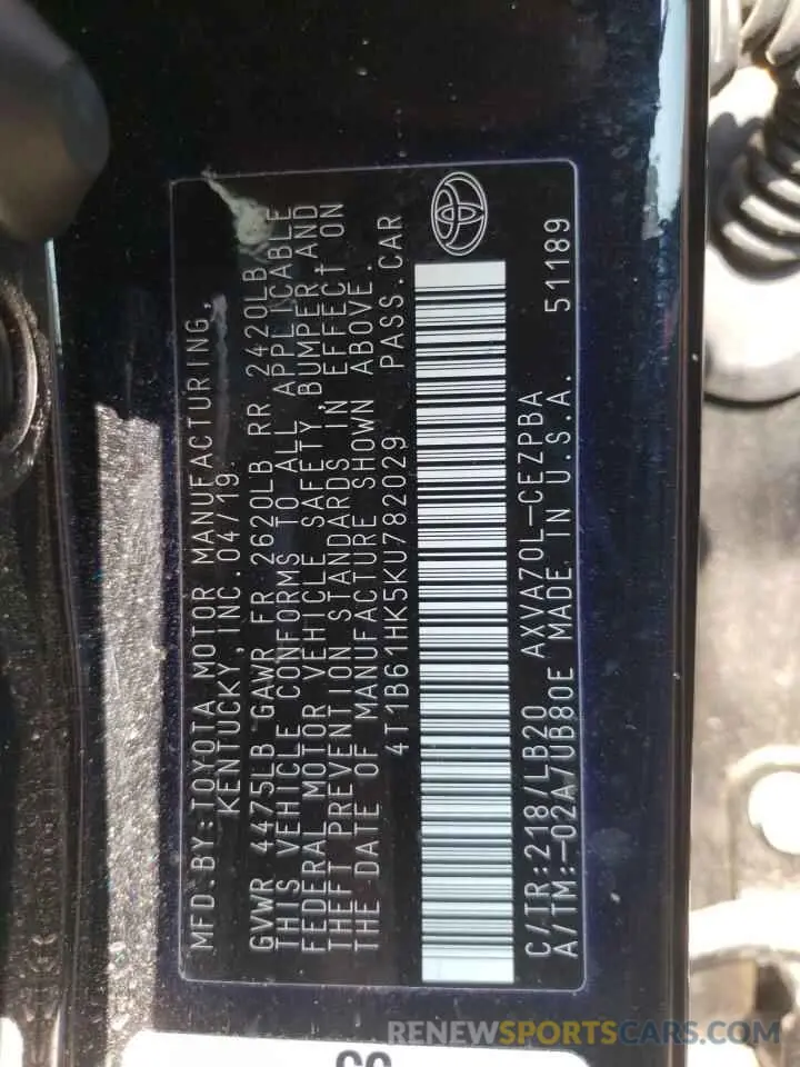 12 Photograph of a damaged car 4T1B61HK5KU782029 TOYOTA CAMRY 2019