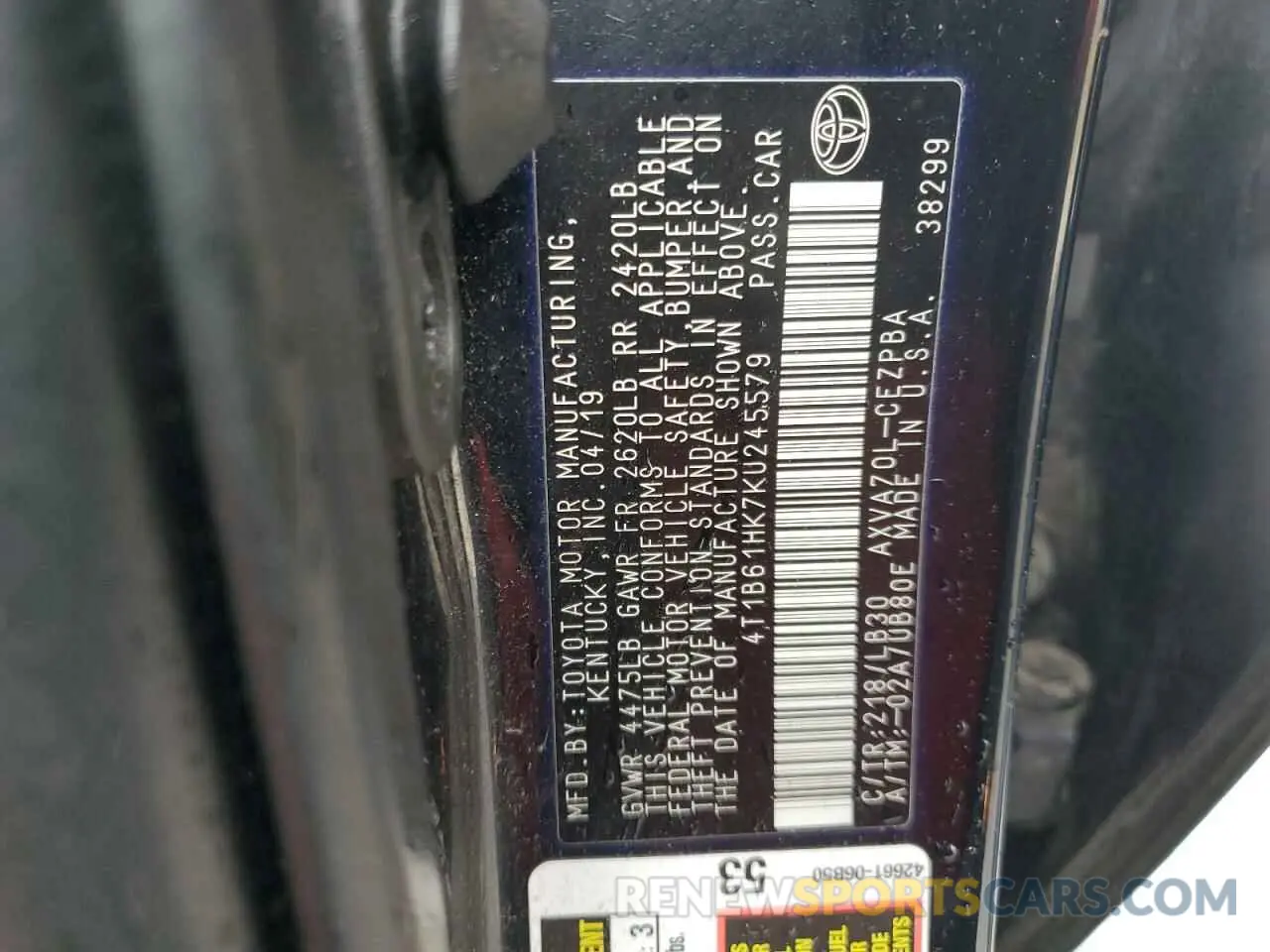 13 Photograph of a damaged car 4T1B61HK7KU245579 TOYOTA CAMRY 2019