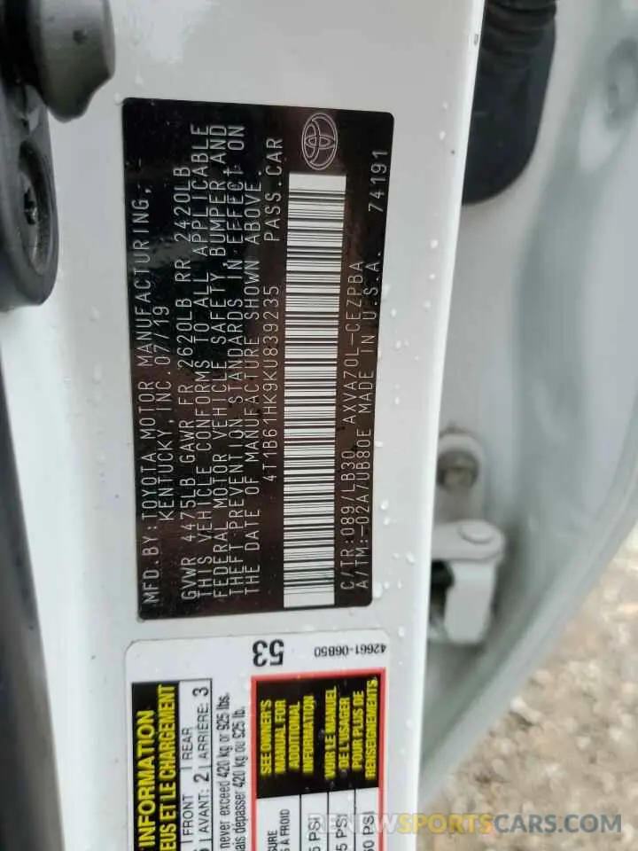 13 Photograph of a damaged car 4T1B61HK9KU839235 TOYOTA CAMRY 2019