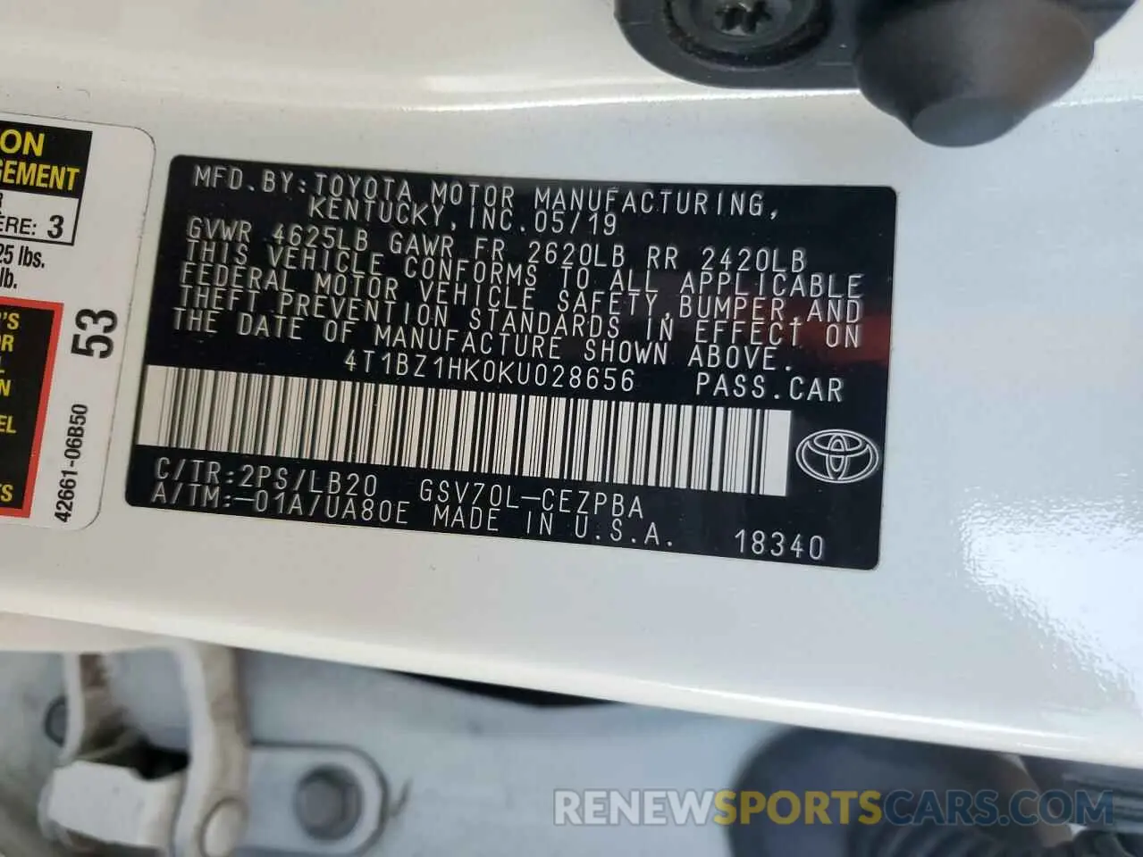 13 Photograph of a damaged car 4T1BZ1HK0KU028656 TOYOTA CAMRY 2019