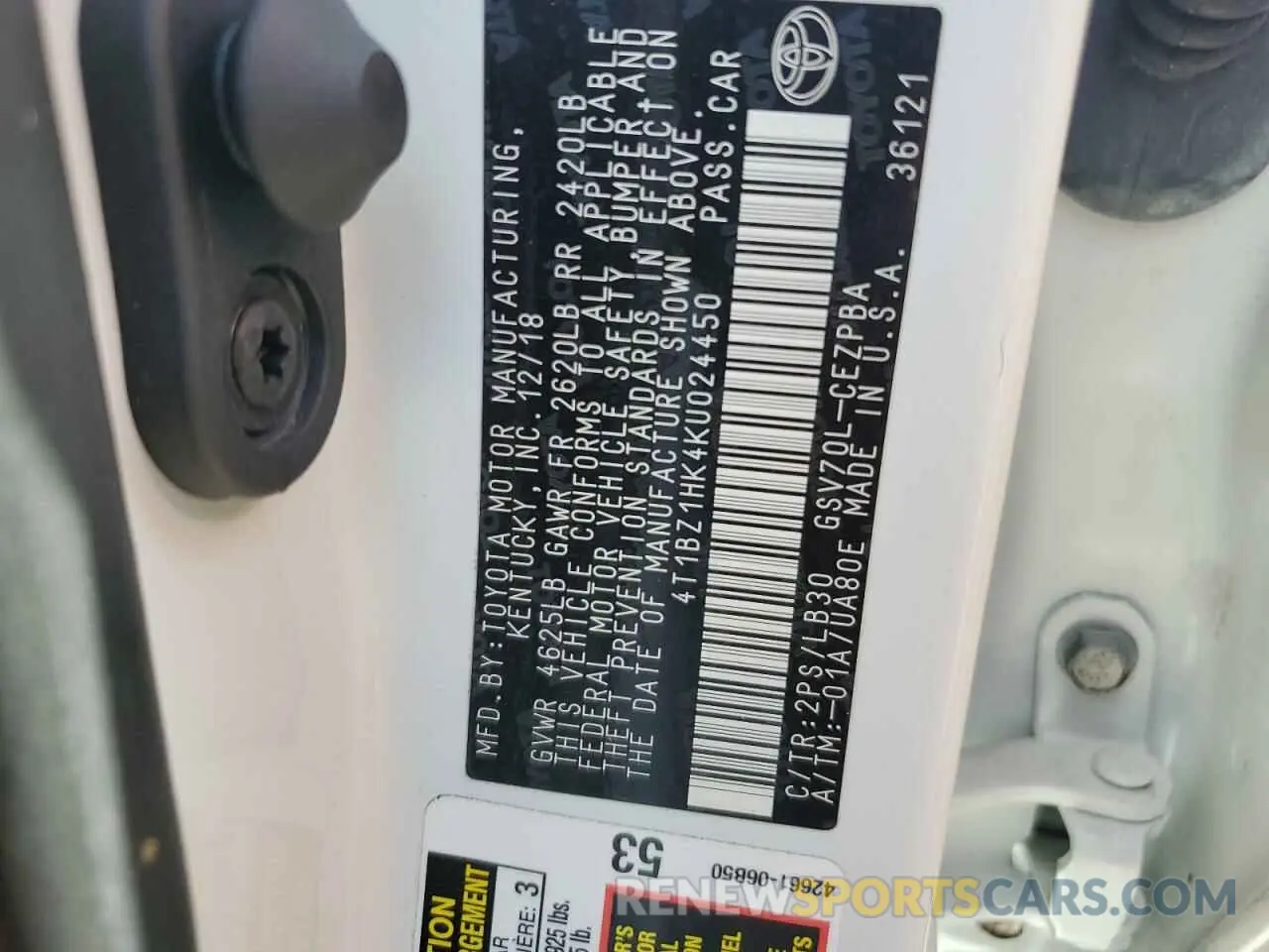 13 Photograph of a damaged car 4T1BZ1HK4KU024450 TOYOTA CAMRY 2019