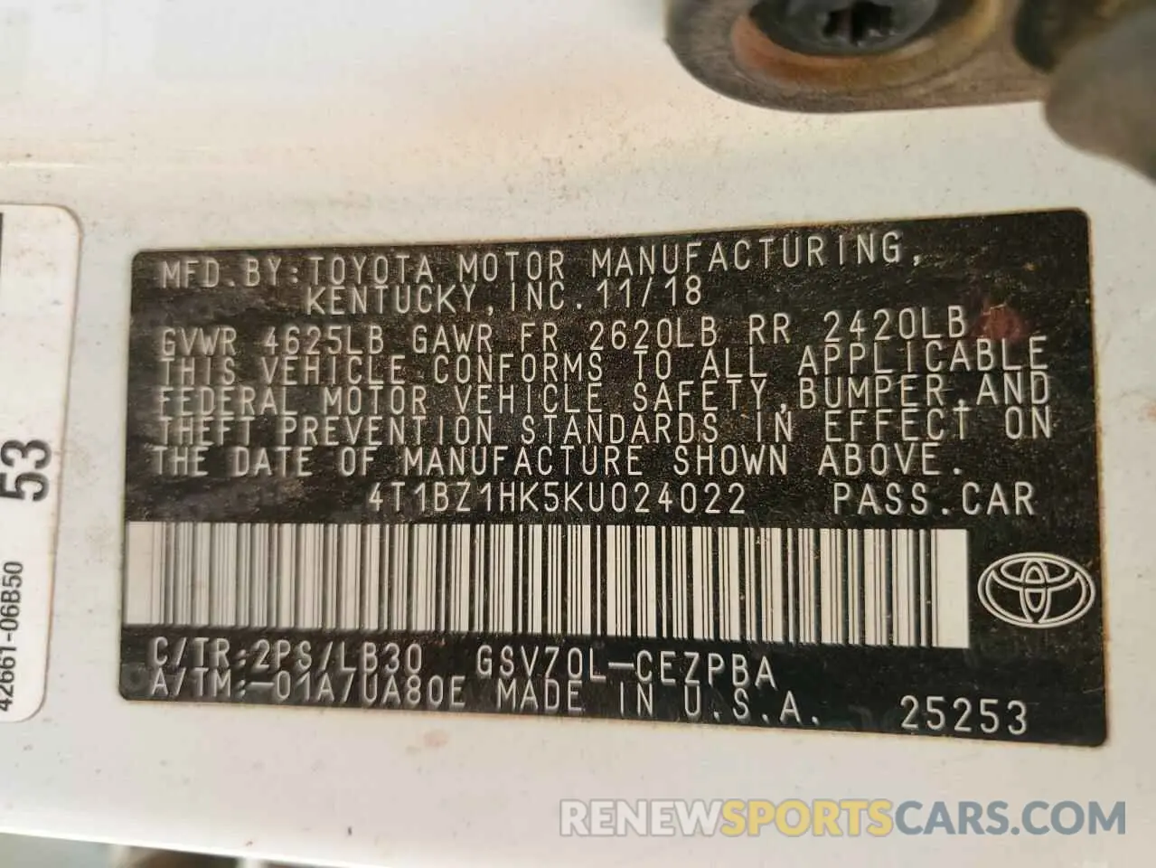 12 Photograph of a damaged car 4T1BZ1HK5KU024022 TOYOTA CAMRY 2019