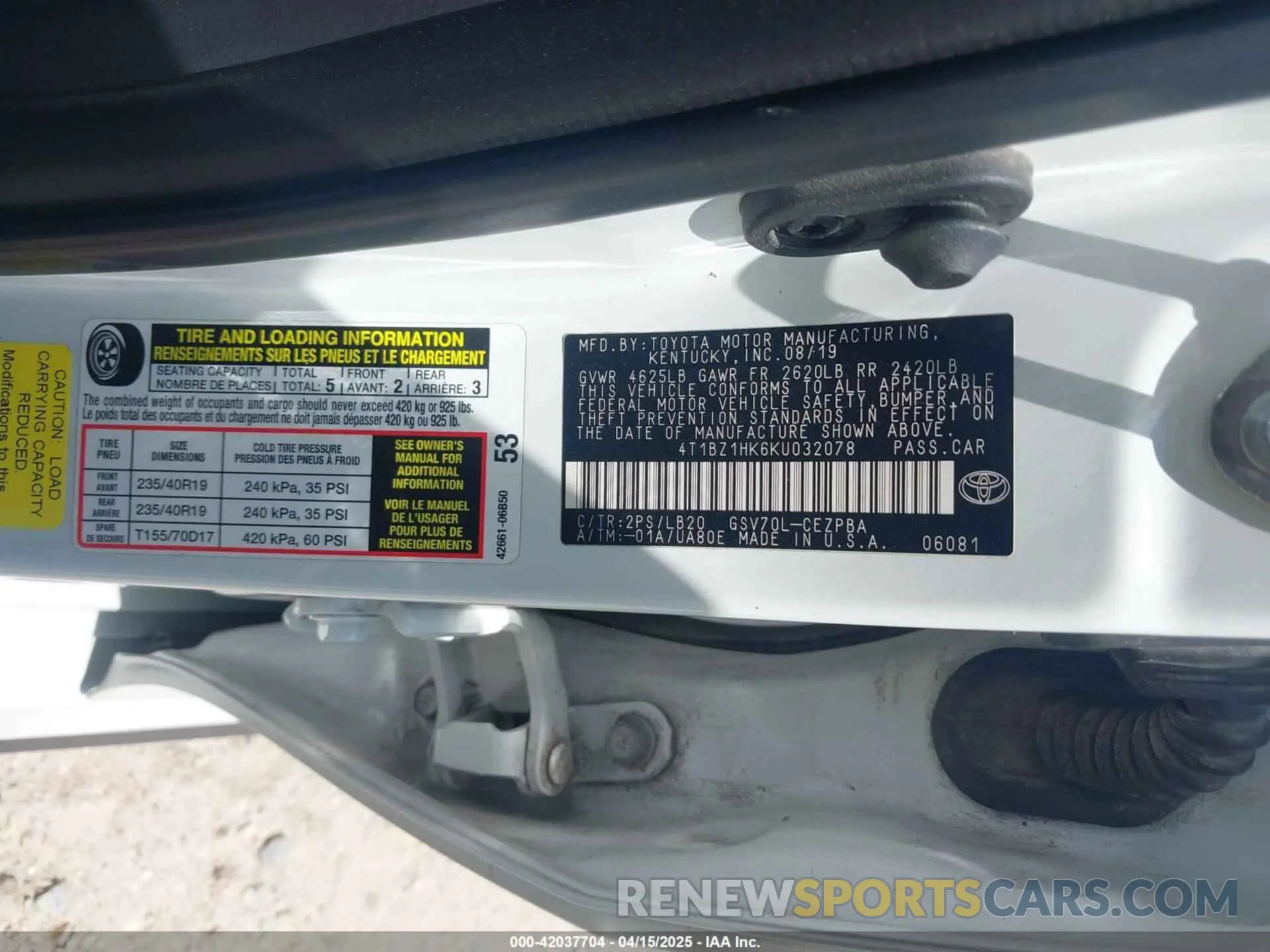 9 Photograph of a damaged car 4T1BZ1HK6KU032078 TOYOTA CAMRY 2019